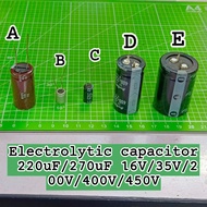 Electrolytic capacitor 220uF/270uF 16V/35V/200V/400V/450V