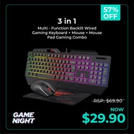 HAVIT HVKB-KB889CM 3 in 1 Multi-Function Backlit Wired Keyboard, Wired Mouse and Mouse Pad Gaming Combo