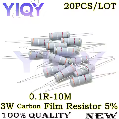 20PCS 3W Carbon Film Resistor 5% Power Resistor 0.1~10M 2 3.3 4.7 10R 47 68 100 220 360 680 Ohm 1K 2
