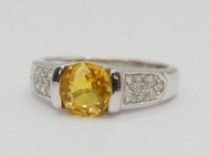 AAAA頂級黃藍寶石戒指 18K白金戒指 鑽石戒指 白金