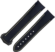 For Omega Strap AT150 Seamaster 300 Planet Ocean De Ville Speedmaster Curved End Watch Band 20mm Black Yellow Line High Density Nylon Cowhide Watchbands