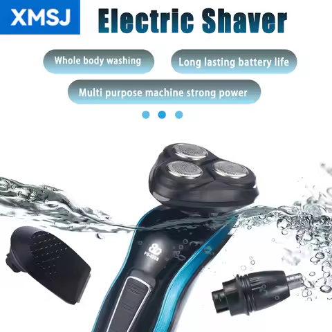 XMSJ Men's 8d Shaver 3-in-1 Washable Rechargeable Beard Razor Ultra-Thin Three-blade Wet and Dry Cor