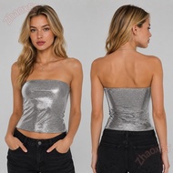 ZHAOX Sequin Tank Top, Backless Sleeveless Sequin Tube Top, Fashion Stretch Skinny Fit Classic Cut S