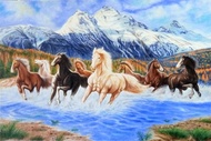 ภาพวาดม้าแปดตัว ภาพวาดม้า8ตัว 70x90ซม. สีอะคริลิคบนผ้าใบ ภาพวาดมงคล ภาพวาดต้นฉบับจริง จัดส่งพร้อมเฟรม