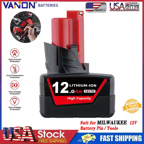 VANON 12Ah Li-on Replace for Milwaukee 12V Battery Pin Compatible with Milwaukee M12 48-11-2401 48-1