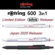 rOtring 600 3-in-1 Multi Function Ballpoint Pen (Black, Red ink) Mechanical Pencil (0.5mm) Metal