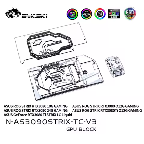 Bykski GPU Block With Active Waterway Backplane Cooler For ASUS ROG STRIX RTX 3090 3080 Gaming , N-A