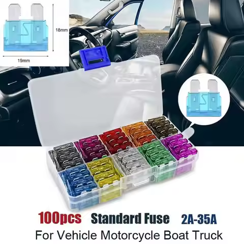Car Blade Fuses 50/100Pcs Standard Medium Amp Set Automotive Fuse Assorted Kit with Storage Box Elec