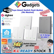 Tuya Smart Switch with Push Button No Neutral WiFi Zigbee works with Smart Life Google Home Assistan