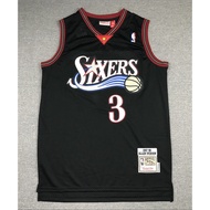 Jersi NBA Philadelphia 76ers No.3 Iverson Iverson Jersi Jaket sukan Jaring Hitam