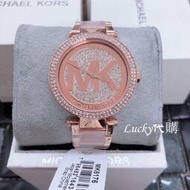 Michael Kors 腕錶 MK手錶 滿鑽玫瑰金色 間膠錶帶石英錶 歐美時尚潮流女錶 MK6176