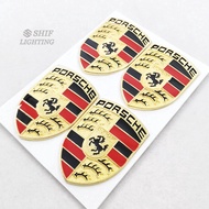 4 x Small Metal Gold PORSCHE Emblem Sticker Car Auto Decorative Badge For PORSCHE