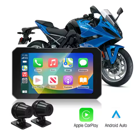Ezonetronics 5" Touch Screen Motorcycle CarPlay Screen Support Dual Camera Record with Wireless CarP