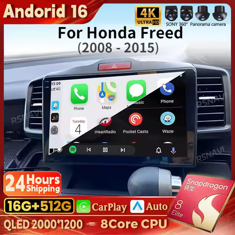 Android 16 wifi+4G Carplay AUTO BT Car Radio For Honda Freed 1 Spike 2008 - 2016 Navigation GPS Vide