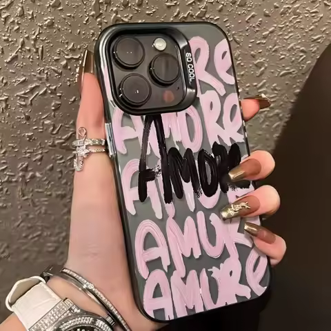 Amore-Love Pink Lettering Phone Case For iPhone 17 16 11 15 14 13 12 Pro Max XS X XR 16E 17 Air Shoc