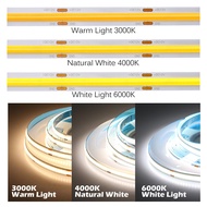 Light Strip Low Voltage Light Strip 5/10m DC 24V 12VCOB LED Strip 8MM High Density Flexible 3,000K 4