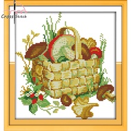The Mushroom Basket (2)  Cross Stitch Complete Set With Pattern Printed Unprinted Aida Fabric Canvas 11CT 14CT Stamped Counted Cloth With Materials DIY Needlework Handmade Embroidery Home Room Wall Decor Sewing Kit