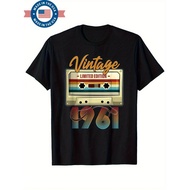 Vintage 1961 Cassette Tape Graphic T-Shirt for Men & Women - 64th Birthday Limited Edition Retro Bla