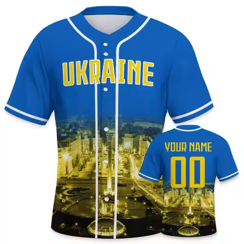 Men's Ukraine Custom Baseball Jersey Personalized Name Number Comfort Shirt with City Night View for