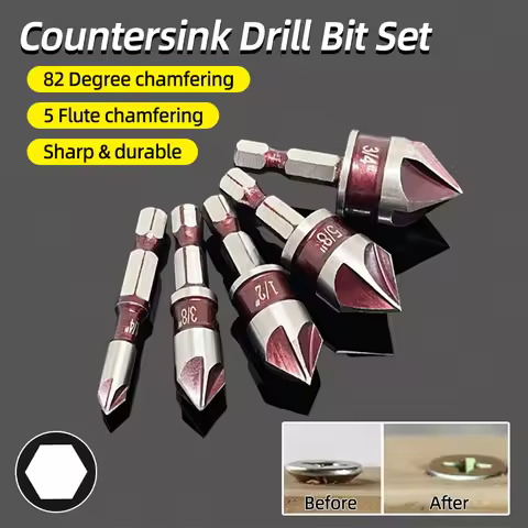 Countersink Drill Bit Set 1/4'' Hex Shank 82 Degree 5 Flute Countersunk Bit Mill Cutter Hole Cutter 