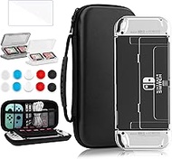 FANPL Case for Nintendo Switch OLED, 15 in 1 Accessories Bundle, Carrying Cover for Switch OLED and Joy Con with Clear Hard Flip Protective Skin, Screen Protector, 6 Thumb Grips, 2 Game Storage Case