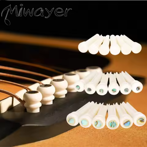 Miwayer 6pcs Guitar Bone Bridge Pins Bovine bone String Nails for 6 & 12 String Acoustic Guitar Fixe
