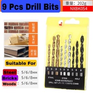 DRILL BIT 9 PCS SHANK DRILL BIT MASONRY DRILL BIT FOR CONCRETE STEEL WOODS 5/6/8MM Clearance