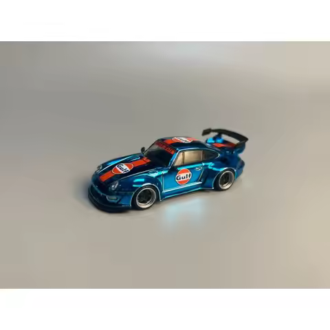 Flame 1:64 Porsche RWB 993 & 964 Chrome Blue Gulf Livery Acrylic Display Box Alloy Car Model Collect