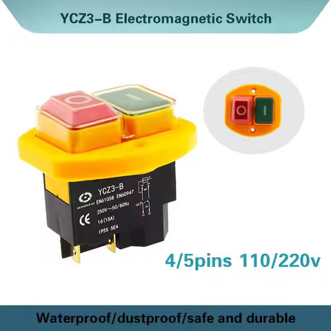 YCZ3-B Electromagnetic Switch 4/5 Pin 110/220V On Off Push Button Restart And Under Voltage Protecti