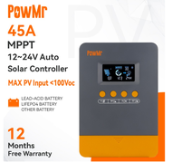 PowMr 45A MPPT Solar Charger Controller 12V 24V Dengan Blacklight LCD Regulator Max PV Input 100VDC 