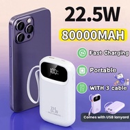80000mah Powerbank Built-in Cable Fast Charging Power Bank PD22.5W  With Digital Display Portable Po