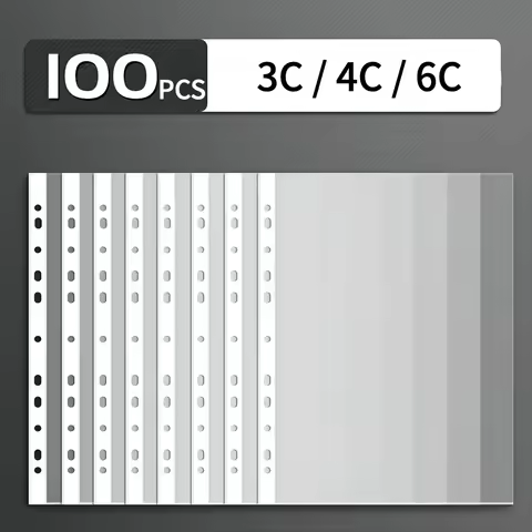 100pcs 11 Hole A4 File Pockets Ring Binder File Folder Jackets File Bag for Hole Ring Binder Folder 