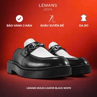 LEMANS Mules Loafer 4cm High Heel Shoes - Black White. Imported cowhide. Exclusive mold base. Bh 24T