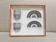 Hermes 愛馬仕H-Deco白底黑線茶杯套裝 茶杯 咖啡杯 奶茶杯