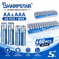 60Pcs SHARPSTAR AA AAA Battery Super Heavy Duty 1.5V Zinc Carbon Battery Long Lasting Battery