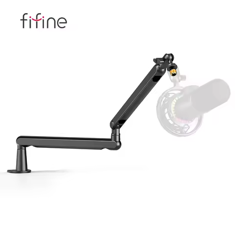 FIFINE Ampligame Microphone Boom Arm, Adjustable Low Profile Mic Arm with Desk Mount Clamp,Cable Sto