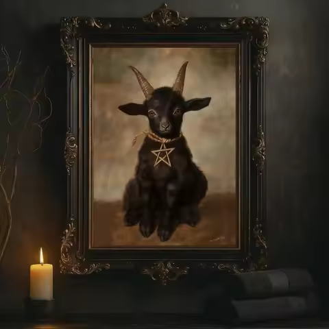 Dark Gothic Horror Baby Black Phillip Goat Satanic Witchcraft Aesthetic Poster Canvas Painting Wall