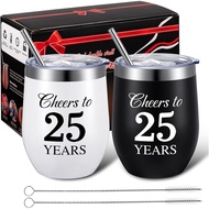 Domensi 2 Pcs 25th Anniversary Wedding Gifts Tumblers Cheers to 25 Years Cups for Wife Husband Paren