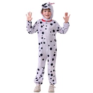 Spotted Dog Hoodie Jumpsuit Home Dress Halloween Costume for Kids Dog Cruella Cosplay Festival