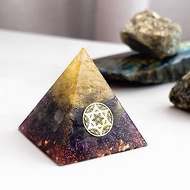 預訂【金髮晶、紫晶】奧根水晶能量金字塔Orgonite 6x6 cm