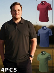 Men's Plus Size 4-Pack Polo Shirts – Big & Tall Short Sleeve Tops up to 8XL, Breathable Polyester fo
