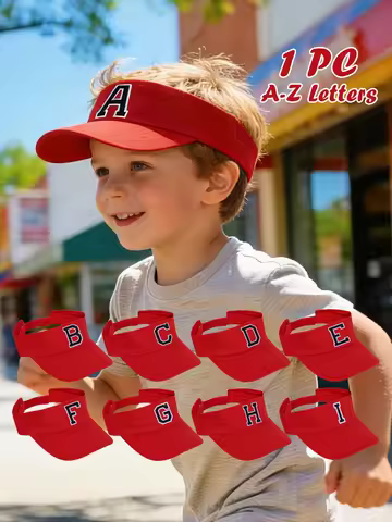 1pc Unisex Kids 3-8 Years Old red 26 letters Sun Hat, Breathable Sports Cap For Summer Spring Beach 