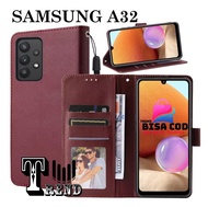 LEATHER CASE FLIP UNTUK SAMSUNG A32 - FLIP WALLET CASE KULIT SAMSUNG A32 - CASING DOMPET-FLIP COVE