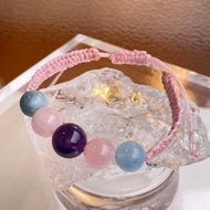 紫晶 粉晶 海藍寶 天然 水晶 手鏈手繩  日本直郵 禮物 新年