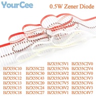 50 Pieces/Batch 0.5W Zena Diode DO-35 BZX55C10 BZX55C2V0 BZX55C2V4 BZX55C3V0 BZX55C3V3 BZX55C3V6 BZX