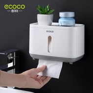ECOCO กล่องใส่กระดาษทิชชู่ ที่ใส่ทิชชู่ ที่แขวนทิชชู่ 4 in 1 พร้อมที่วางของ พร้อมช่องวางมือถือ พร้อมลิ้นชัก ไม่ต้องเจาะ