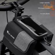 (fulingbi)Bicycle Front Frame Bag with Zipper Large Capacity Waterproof Touch Screen Phone Pouch MTB Cycling Bag