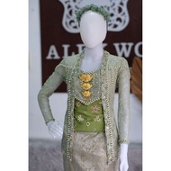 Elegant Premium Sage Kebaya, Premium Sage Kutubaru Kebaya, Modern Premium Sage Kebaya, Premium Sage 