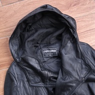 RENOMA Paris L hoodie jaket kulit asli domba hudi topi hodie slim cewek cowok double zipper genuine 
