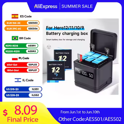 PALO Battery for GoPro Hero 10 Camera Go Pro 11 9 2000mAh Batteries with 3 Slots USB Charge Box for 